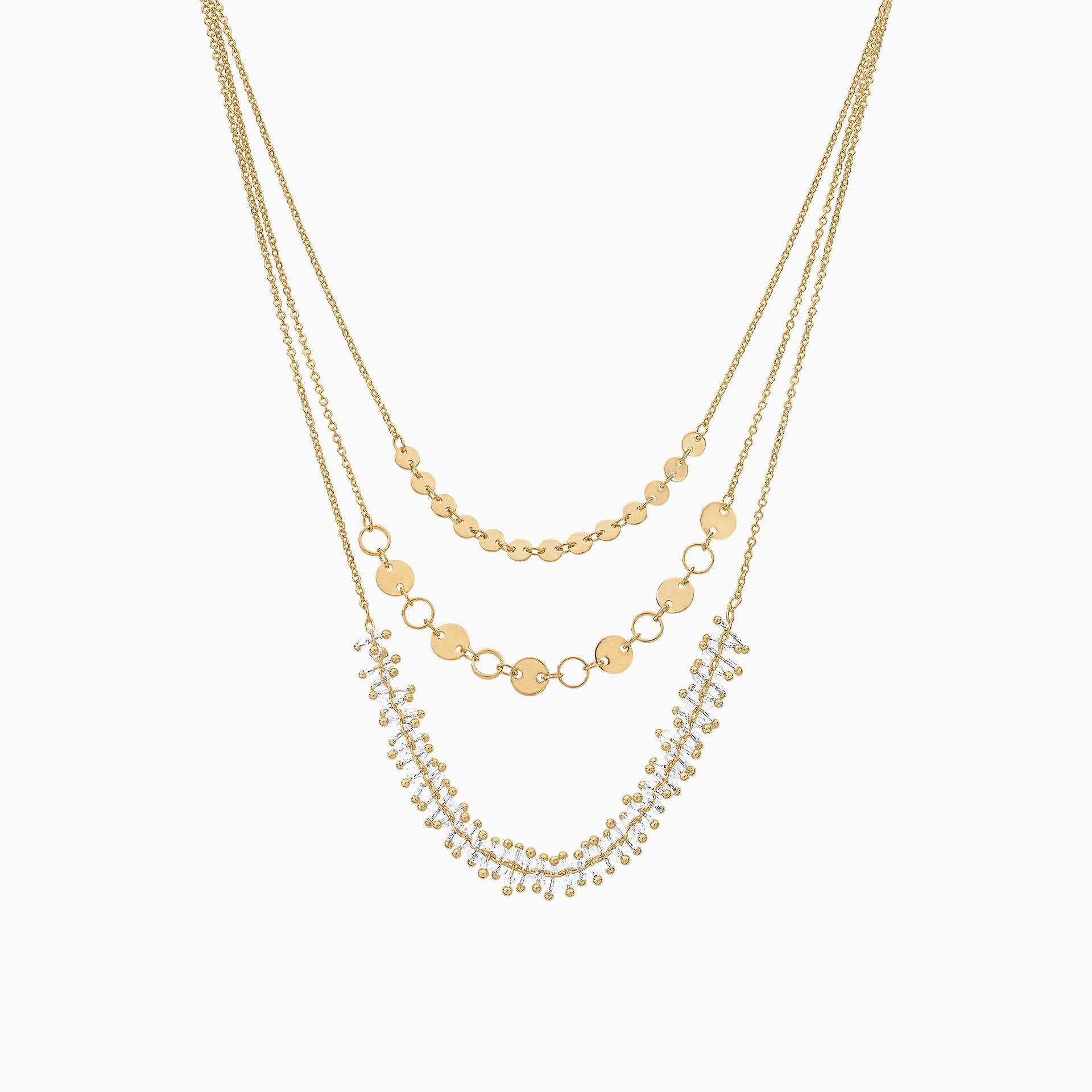 Forest Layered Pendant Necklace 14k Gold Plated Unique Style