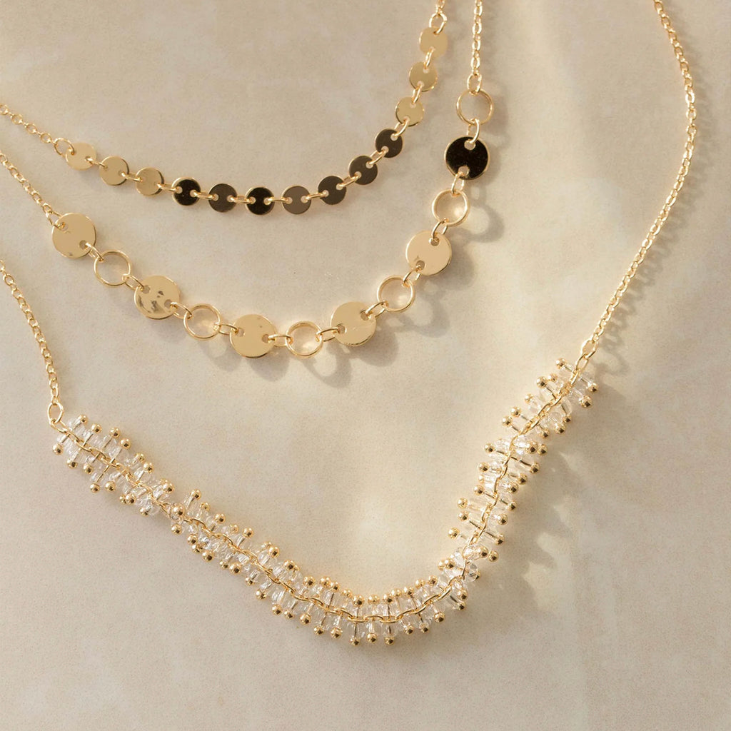 Forest Layered Pendant Necklace 14k Gold Plated Unique Style