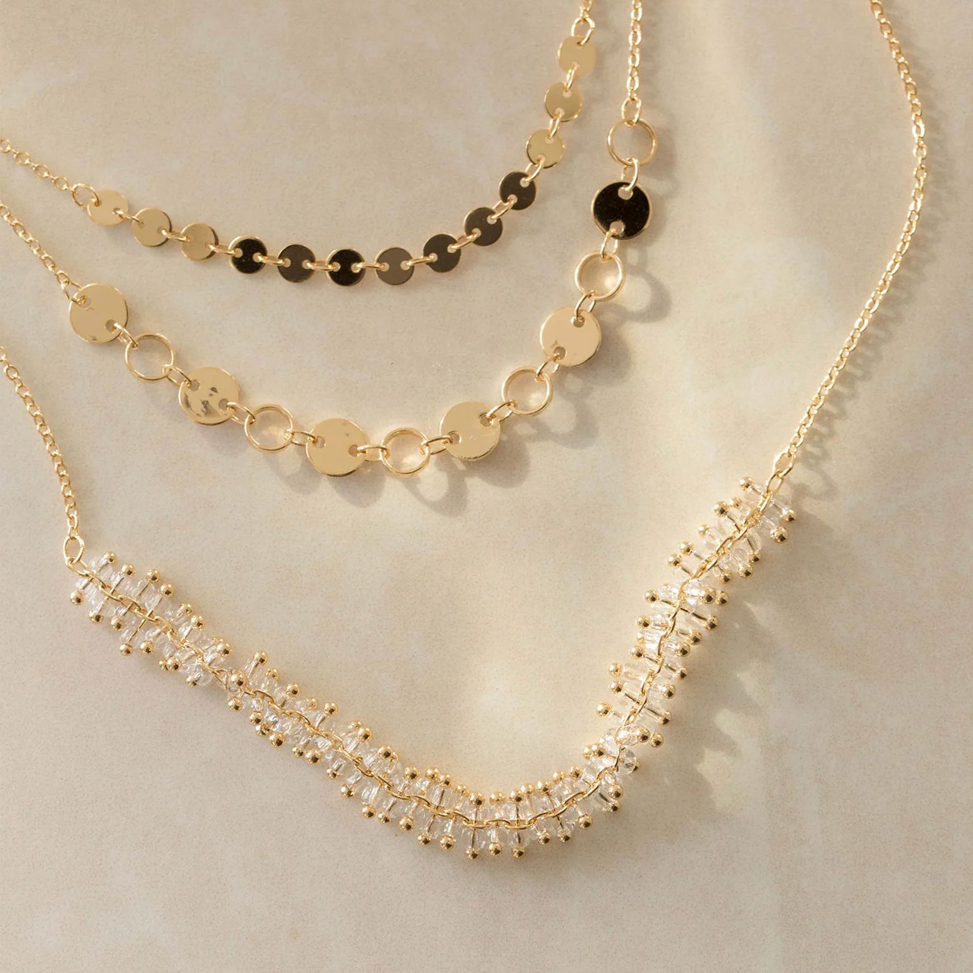 Forest Layered Pendant Necklace 14k Gold Plated Unique Style