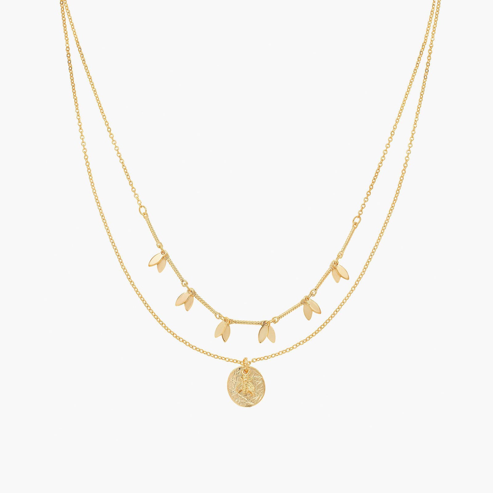 Forest Layered Pendant Necklace 14k Gold Plated Unique Style