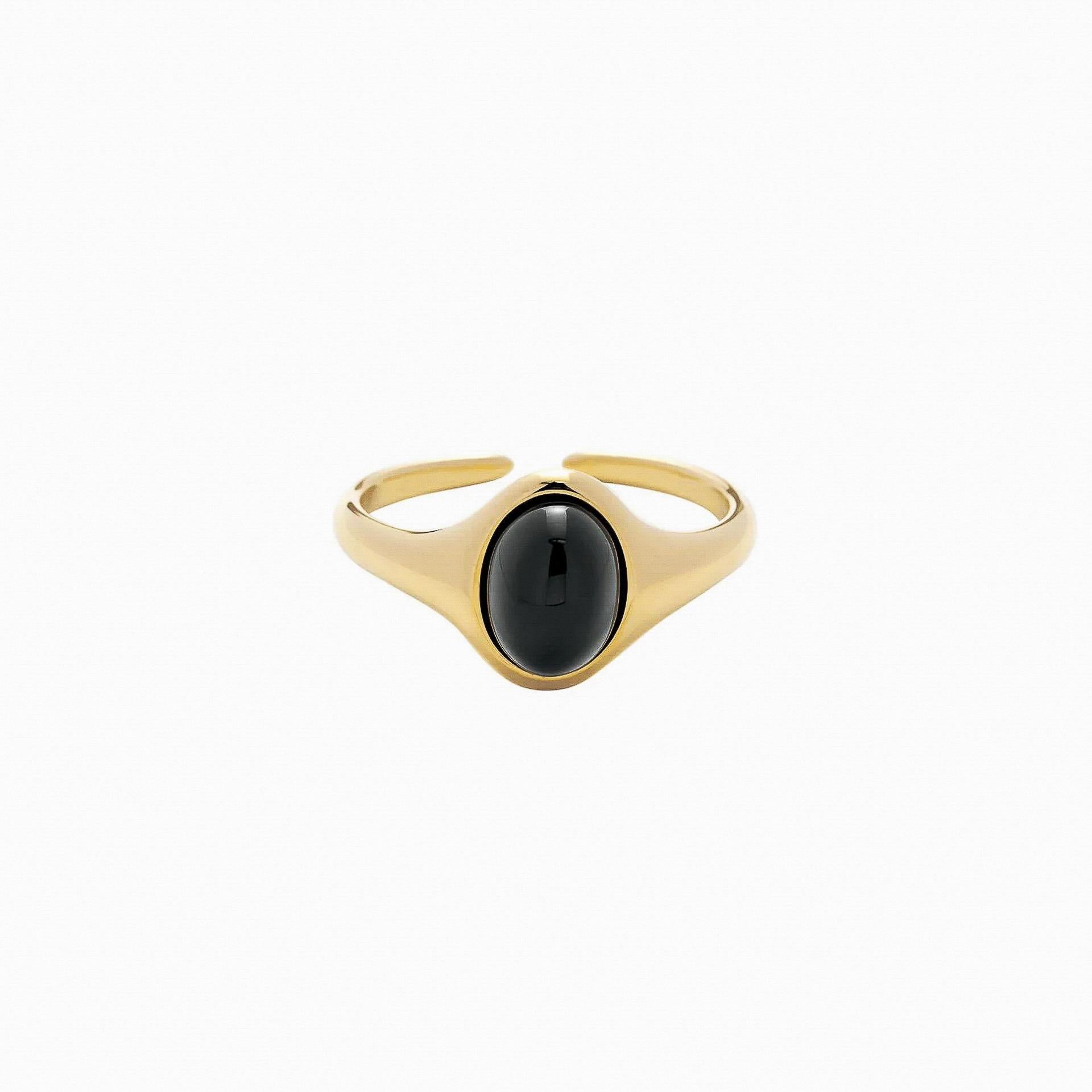 Corvina Black Stone Adjustable Ring 14k Gold Plated Bold Accent