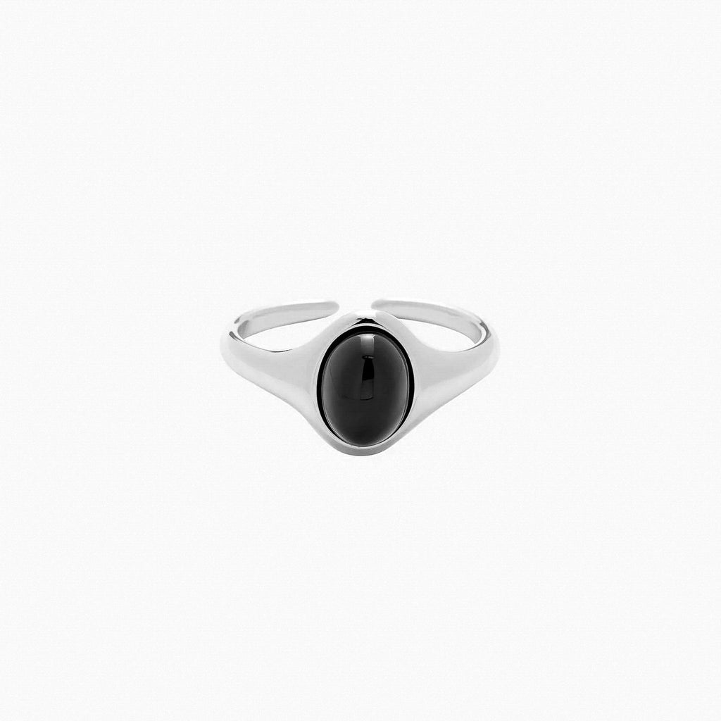 Corvina Black Stone Adjustable Ring 14k Gold Plated Bold Accent