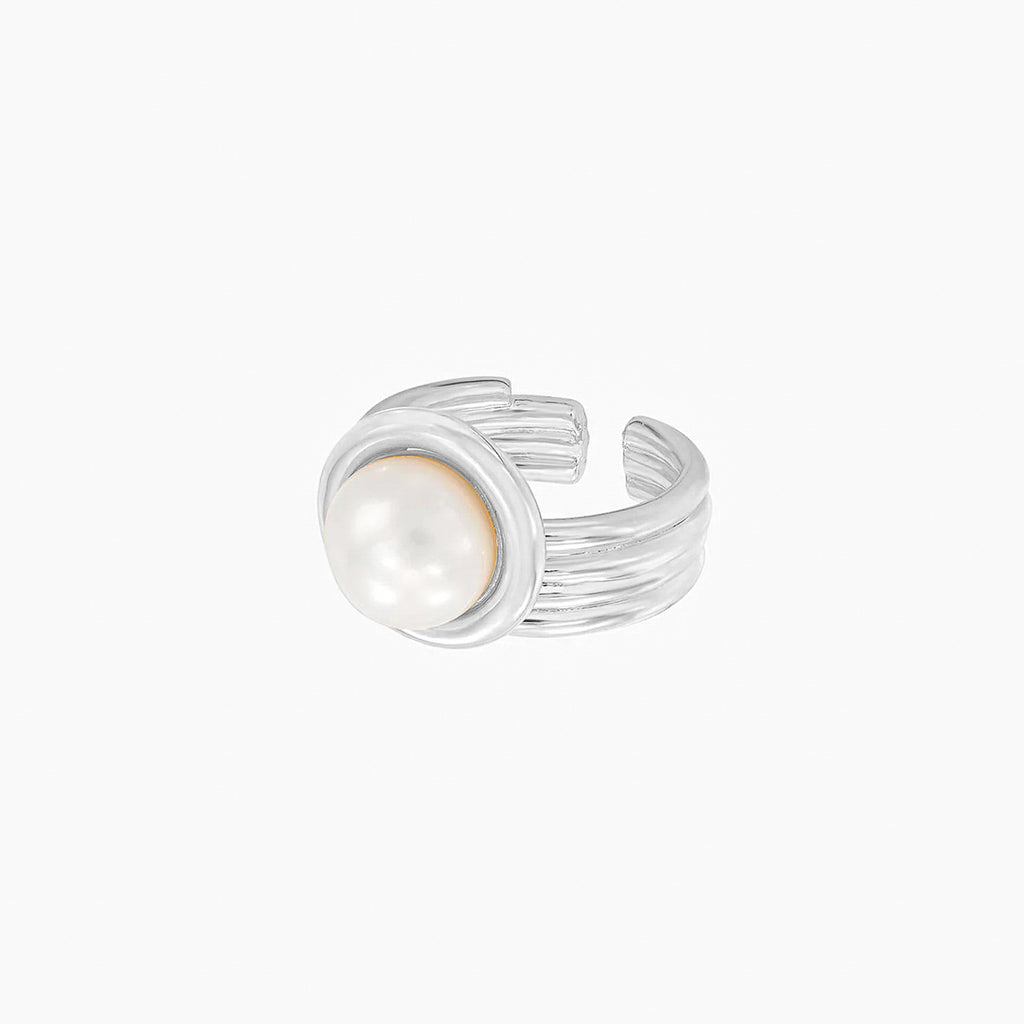 Meandro Textured Pearl Statement Adjustable Ring 14k Gold Plated Bold
