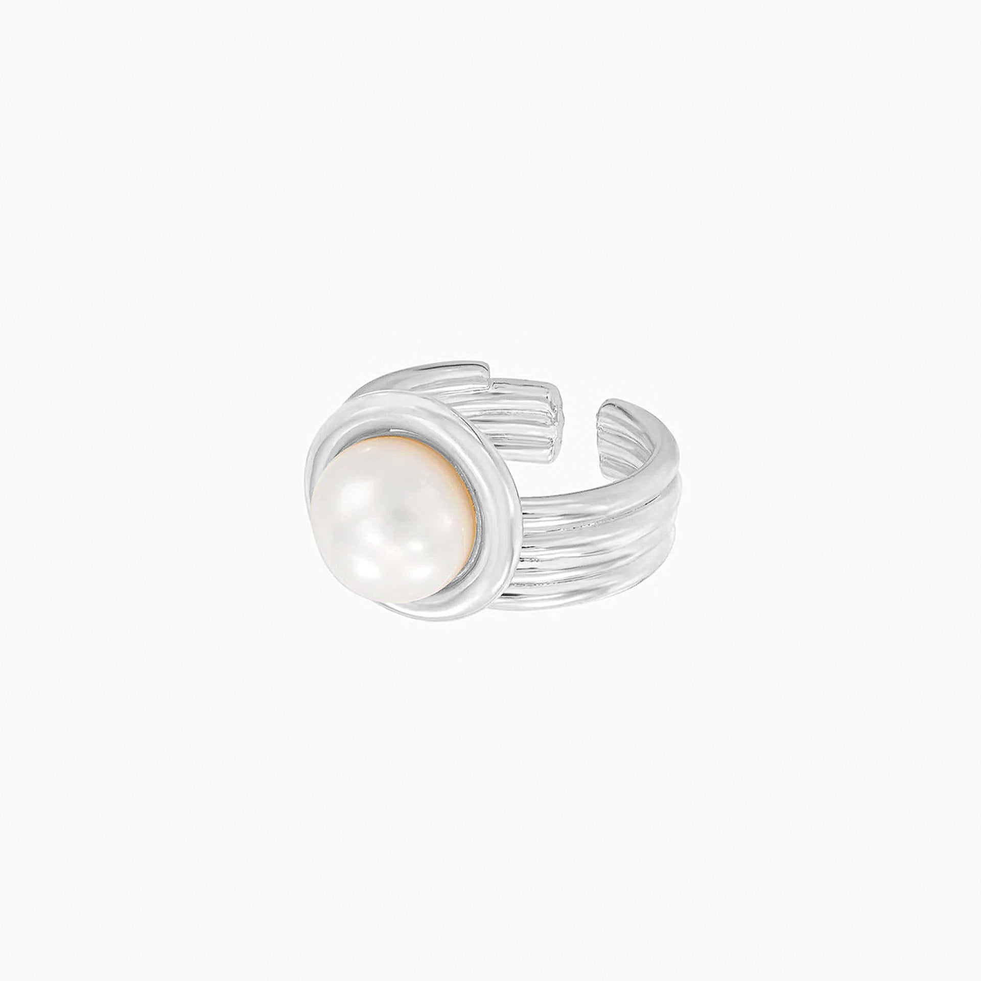 Meandro Textured Pearl Statement Adjustable Ring 14k Gold Plated Bold