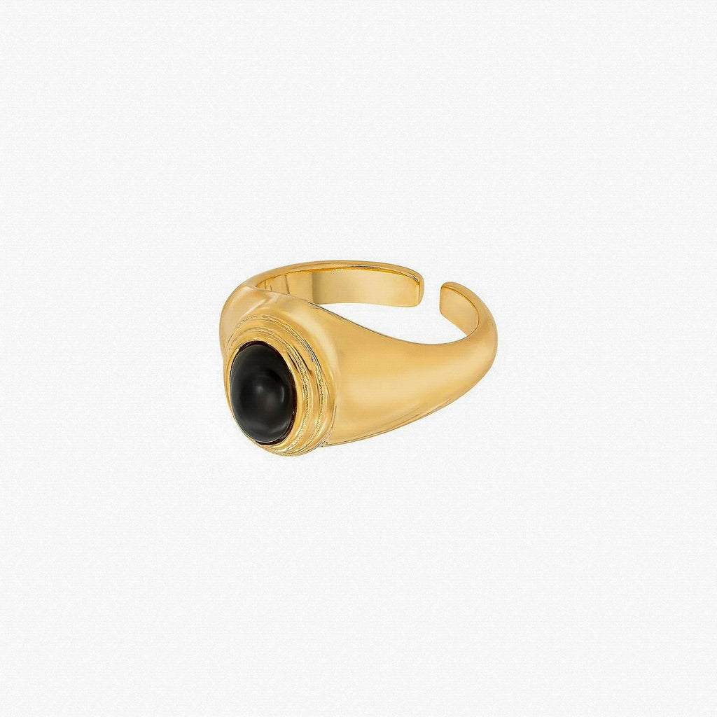 Gaeta Black Stone Statement Adjustable Ring 14k Gold Plated Vintage