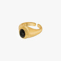 Gaeta Black Stone Statement Adjustable Ring 14k Gold Plated Vintage