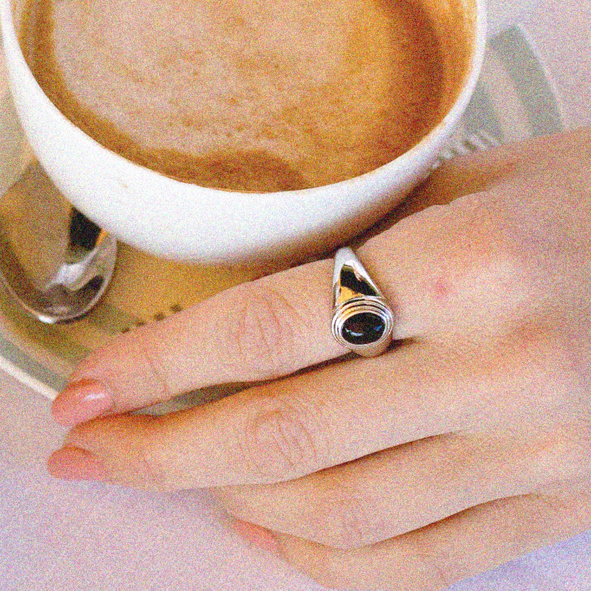 Gaeta Black Stone Statement Adjustable Ring 14k Gold Plated Vintage