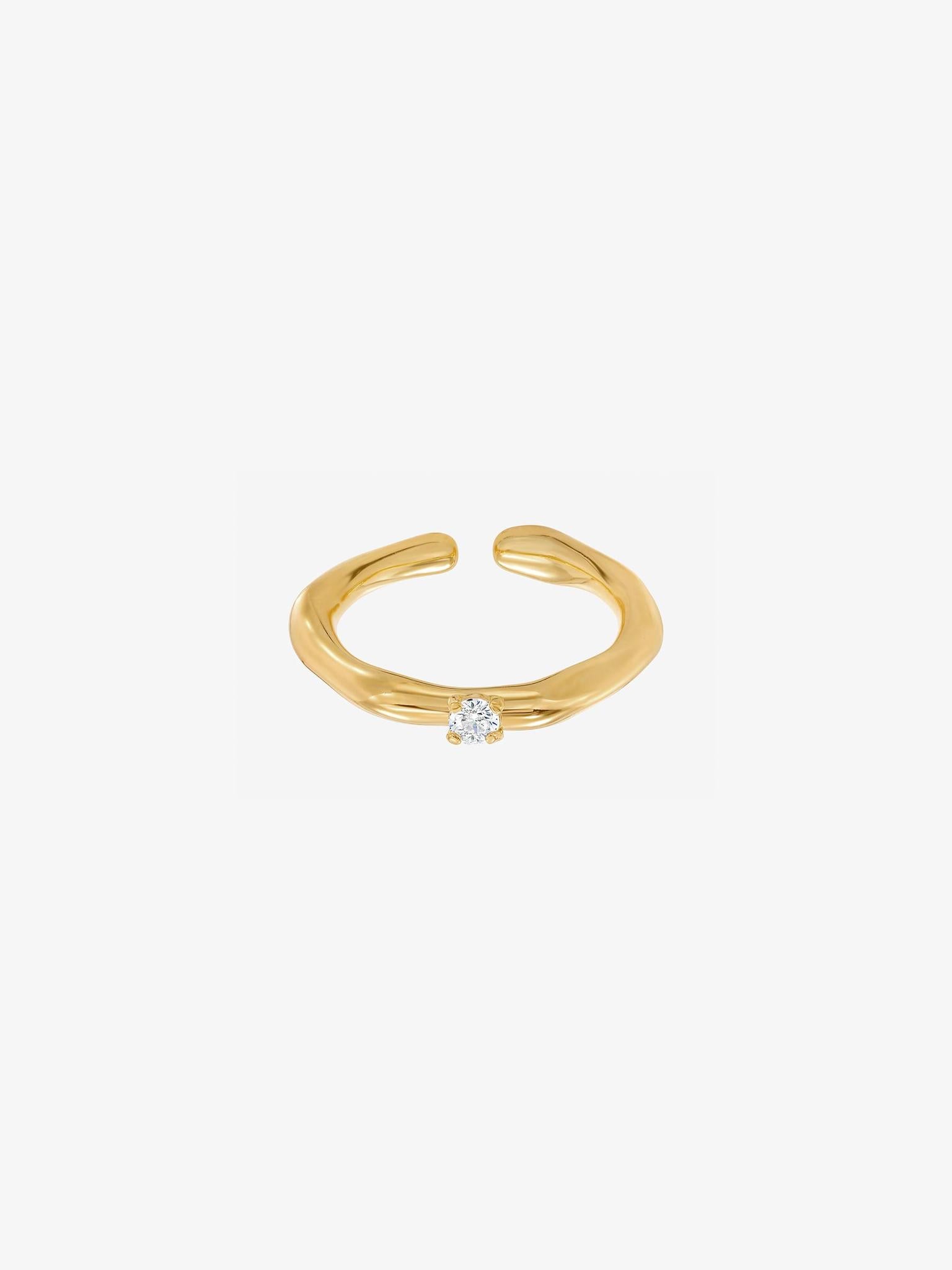 Carrara Crystal Textured Geometric Adjustable Ring 14k Gold Plated