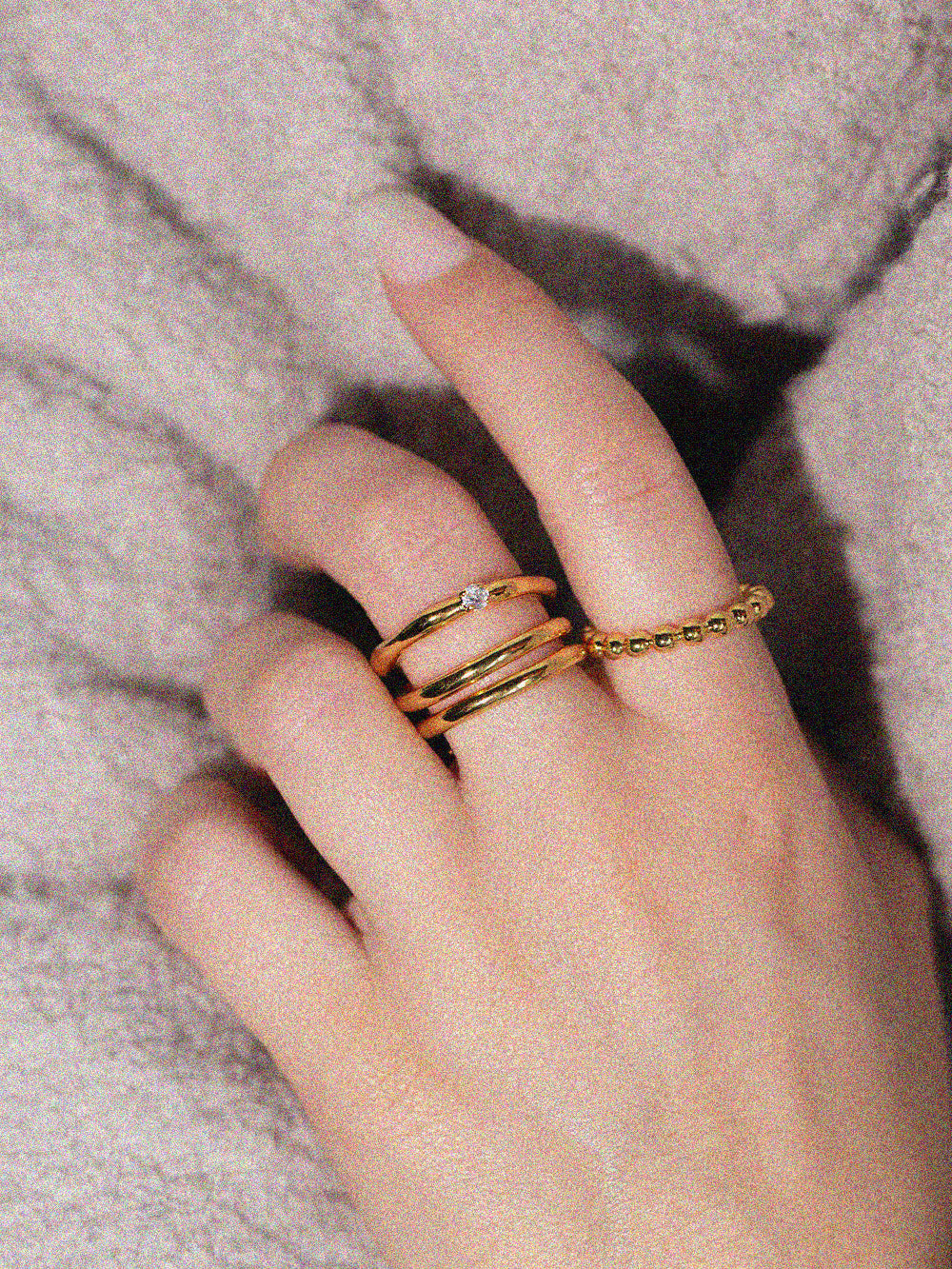 Carrara Crystal Textured Geometric Adjustable Ring 14k Gold Plated