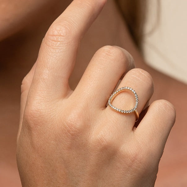 Ella Crystal Hole Statement Ring 14k Gold Plated Unique Style