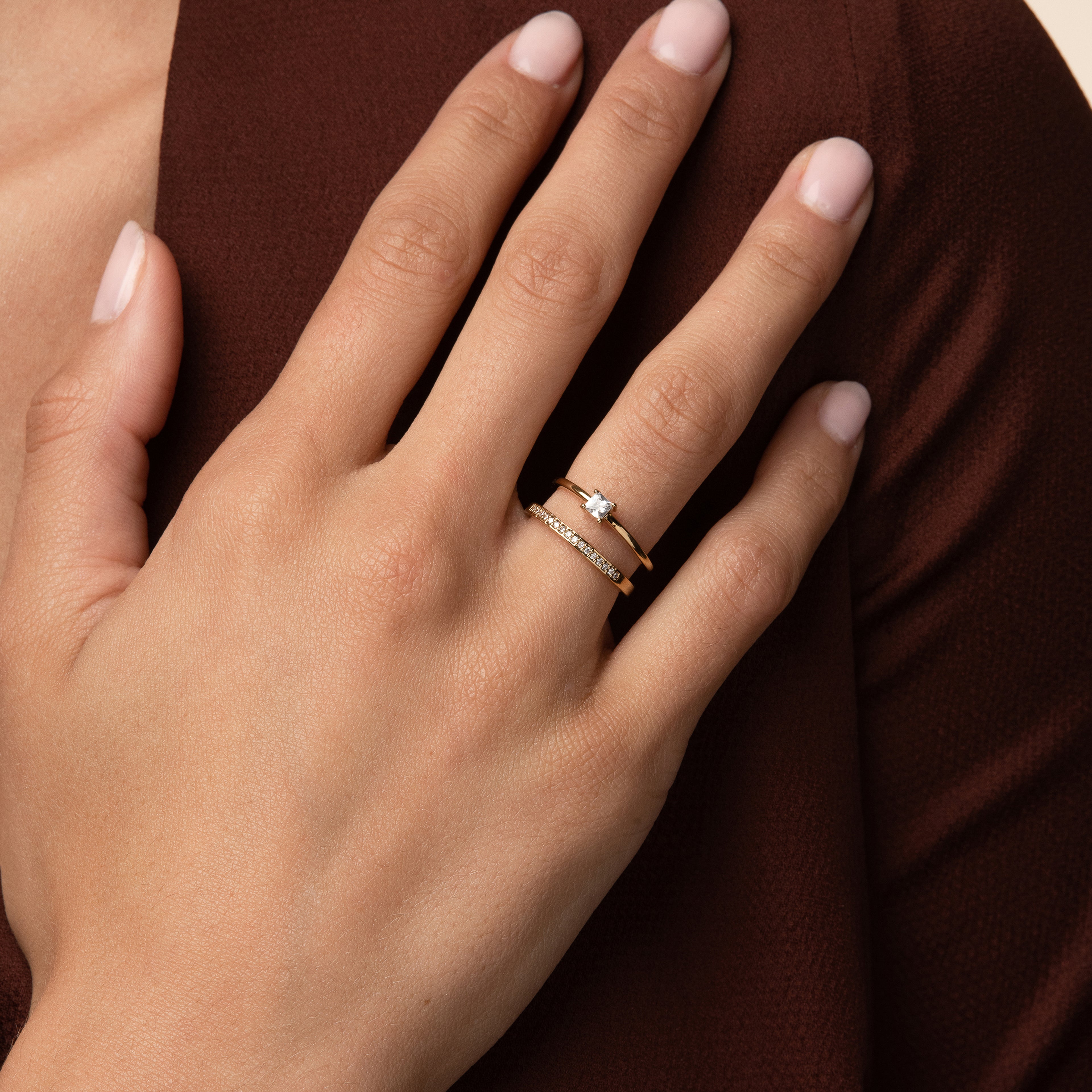 Saya Crystal Double Band Adjustable Ring 14k Gold Plated Special Occasion Look