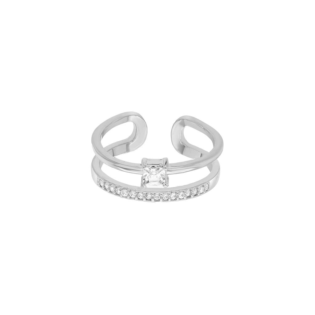 Saya Crystal Double Band Adjustable Ring 14k Gold Plated Special Occasion Look
