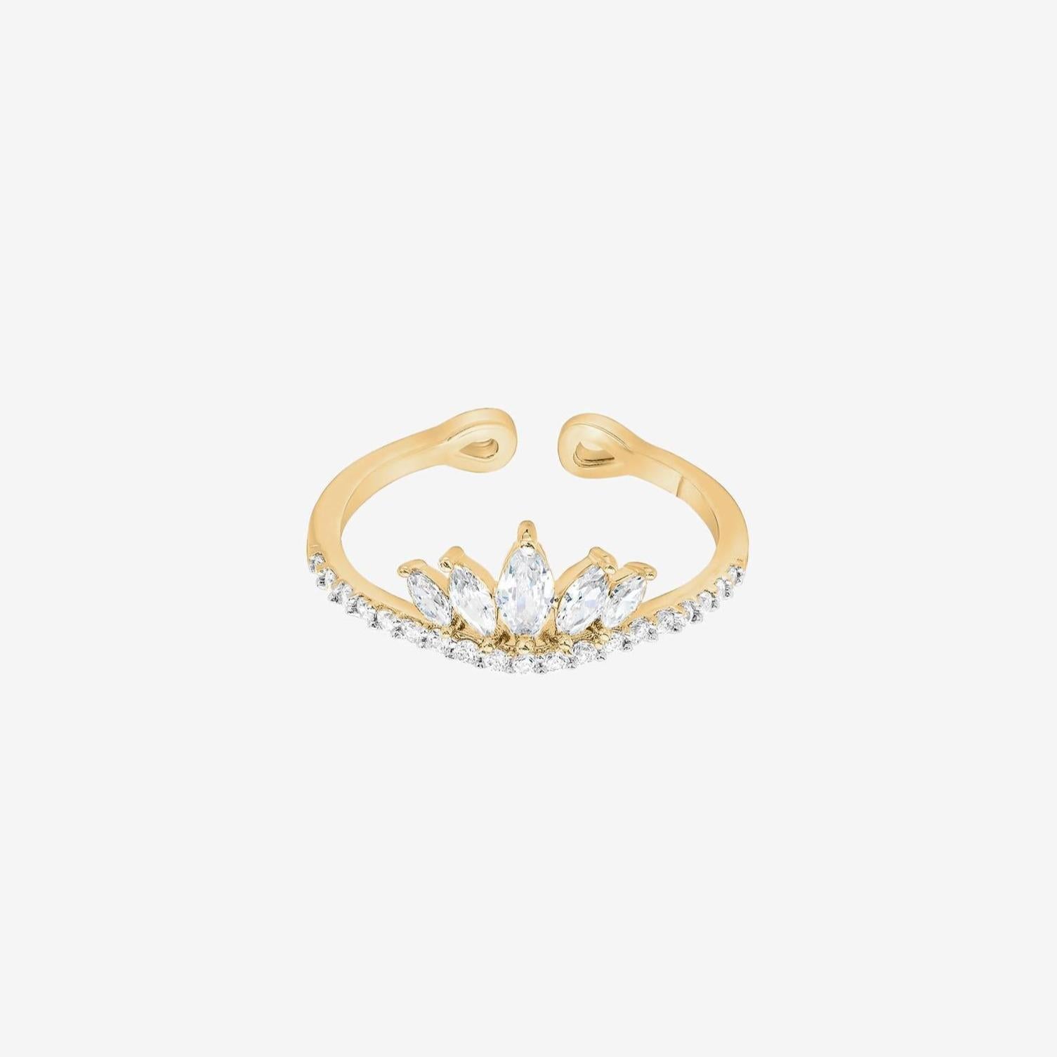 Faith Crystal Crown Adjustable Ring 14k Gold Plated Beautiful Look