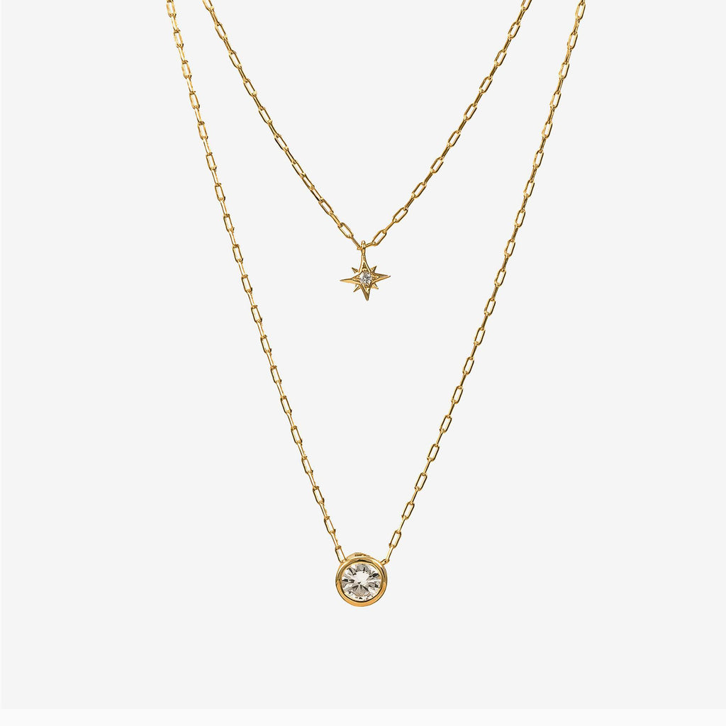 Kori Crystal Star Layered Chain Necklace 14k Gold Plated Daily Look