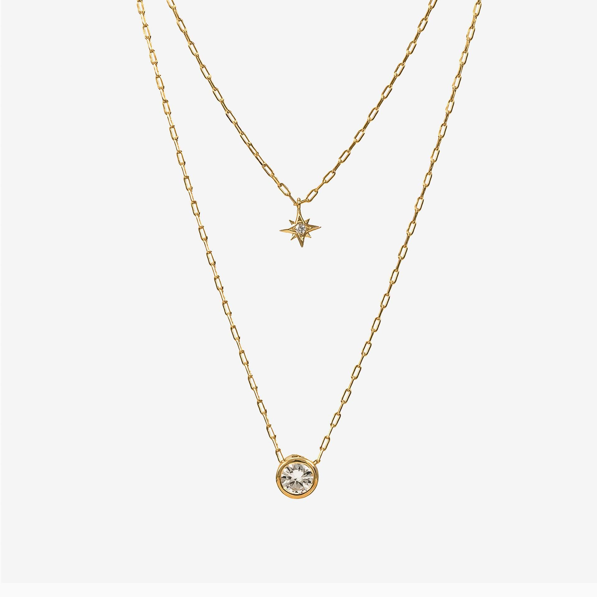 Kori Crystal Star Layered Chain Necklace 14k Gold Plated Daily Look