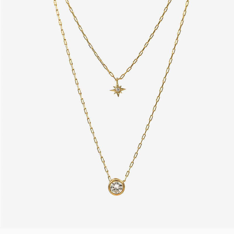 Kori Crystal Star Layered Chain Necklace 14k Gold Plated Daily Look