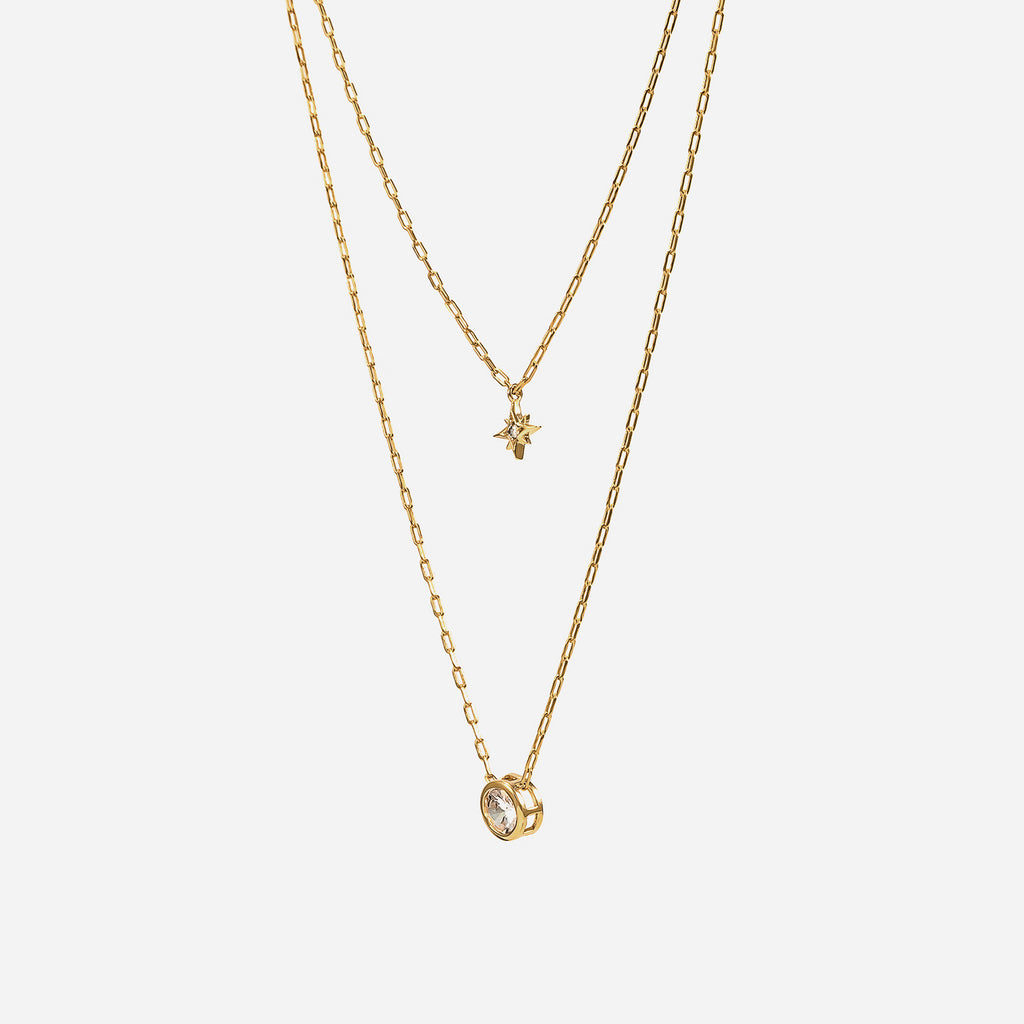 Kori Crystal Star Layered Chain Necklace 14k Gold Plated Daily Look