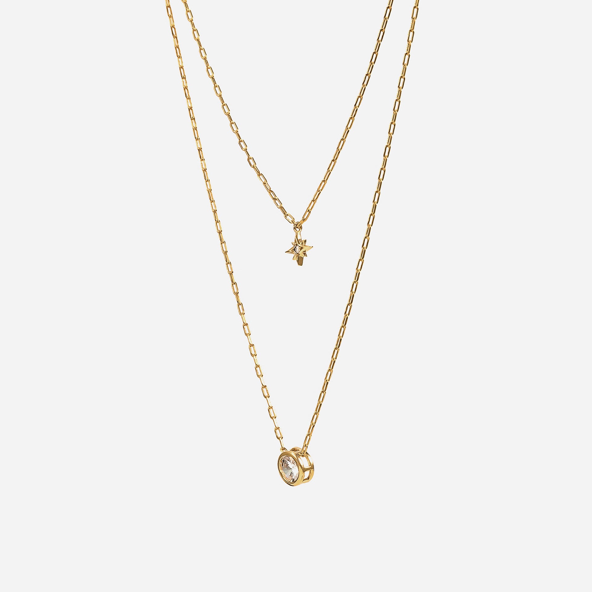 Kori Crystal Star Layered Chain Necklace 14k Gold Plated Daily Look