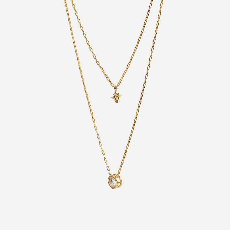 Kori Crystal Star Layered Chain Necklace 14k Gold Plated Daily Look