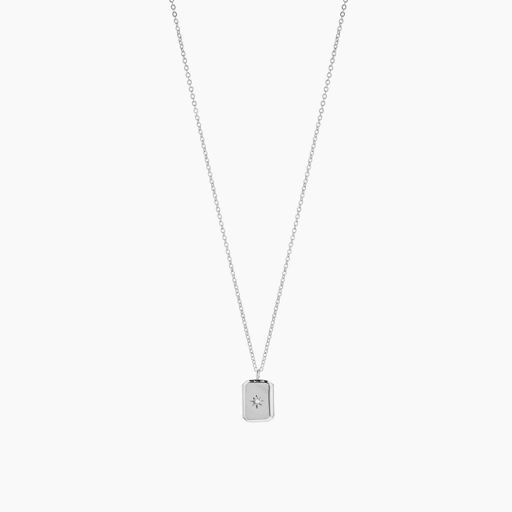 Sol Rectangle Pendant Star Engraved Necklace 14k Gold Plated Daily Wear