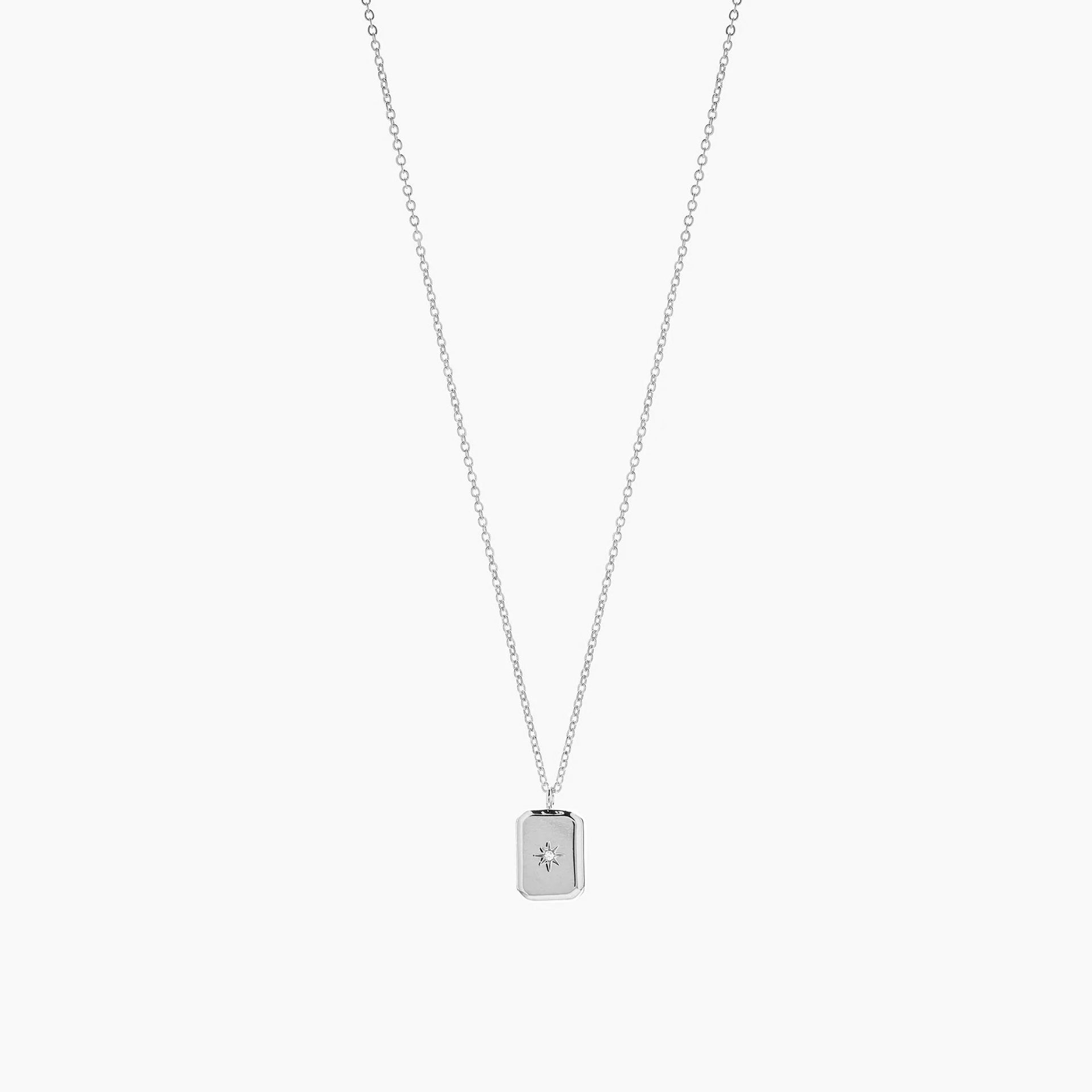 Sol Rectangle Pendant Star Engraved Necklace 14k Gold Plated Daily Wear