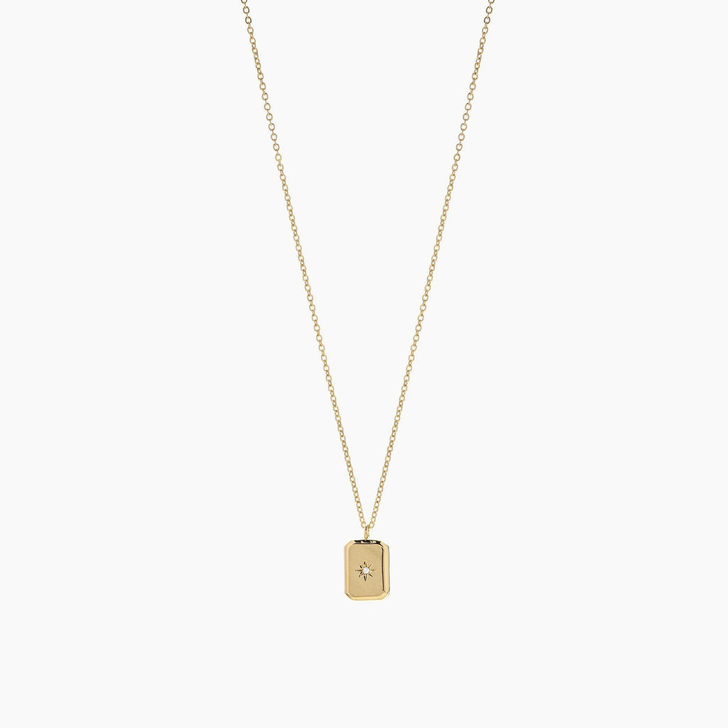 Sol Rectangle Pendant Star Engraved Necklace 14k Gold Plated Daily Wear