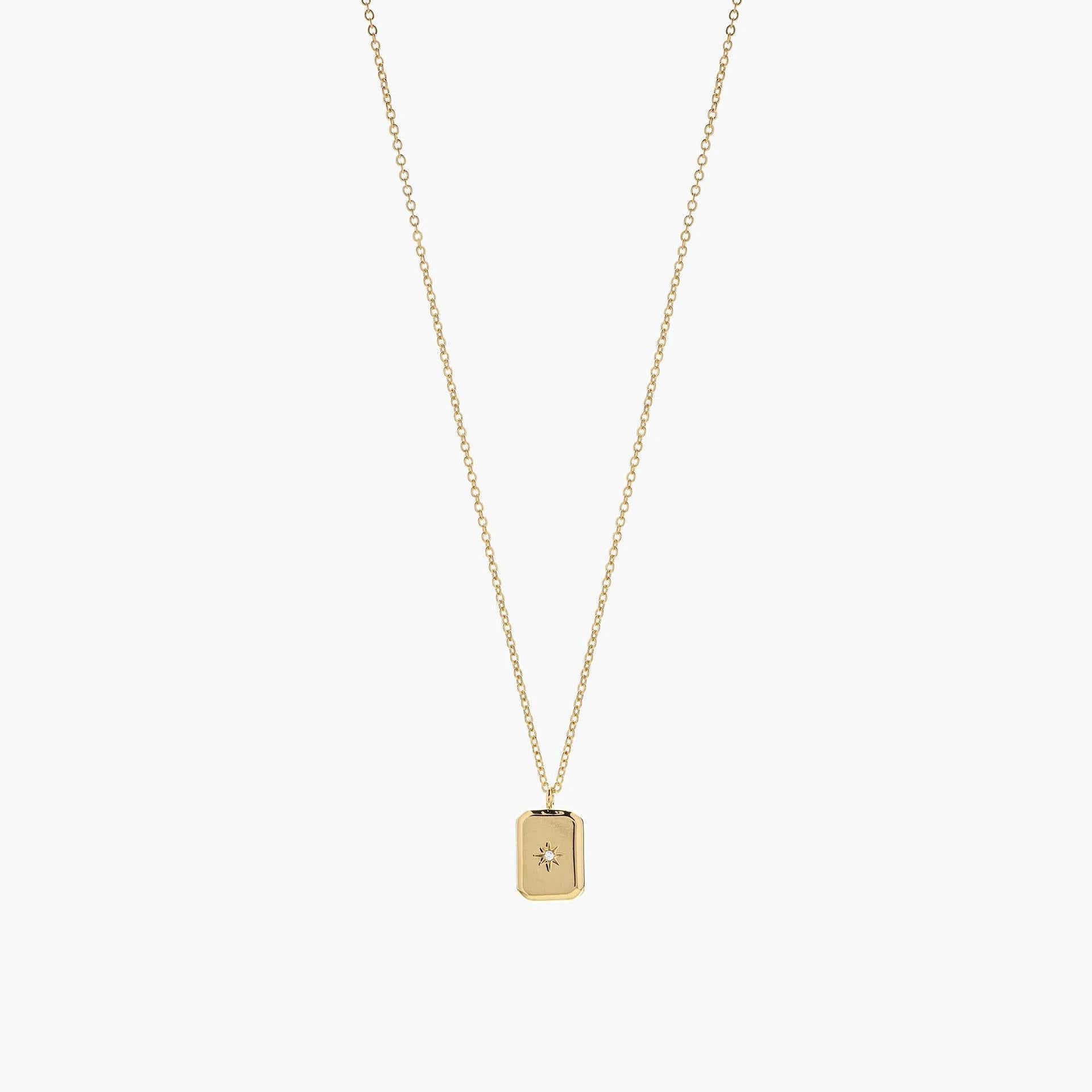 Sol Rectangle Pendant Star Engraved Necklace 14k Gold Plated Daily Wear