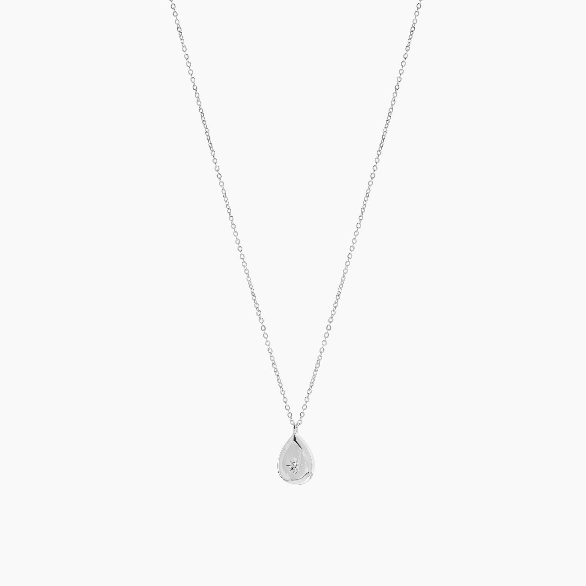 Sol Teardrop Pendant Star Engraved Necklace 14k Gold Plated Daily Wear