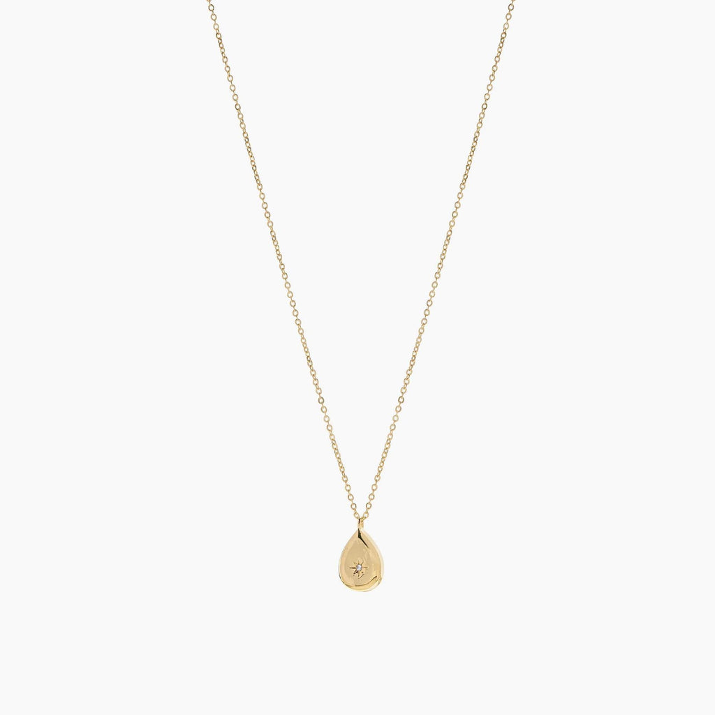 Sol Teardrop Pendant Star Engraved Necklace 14k Gold Plated Daily Wear
