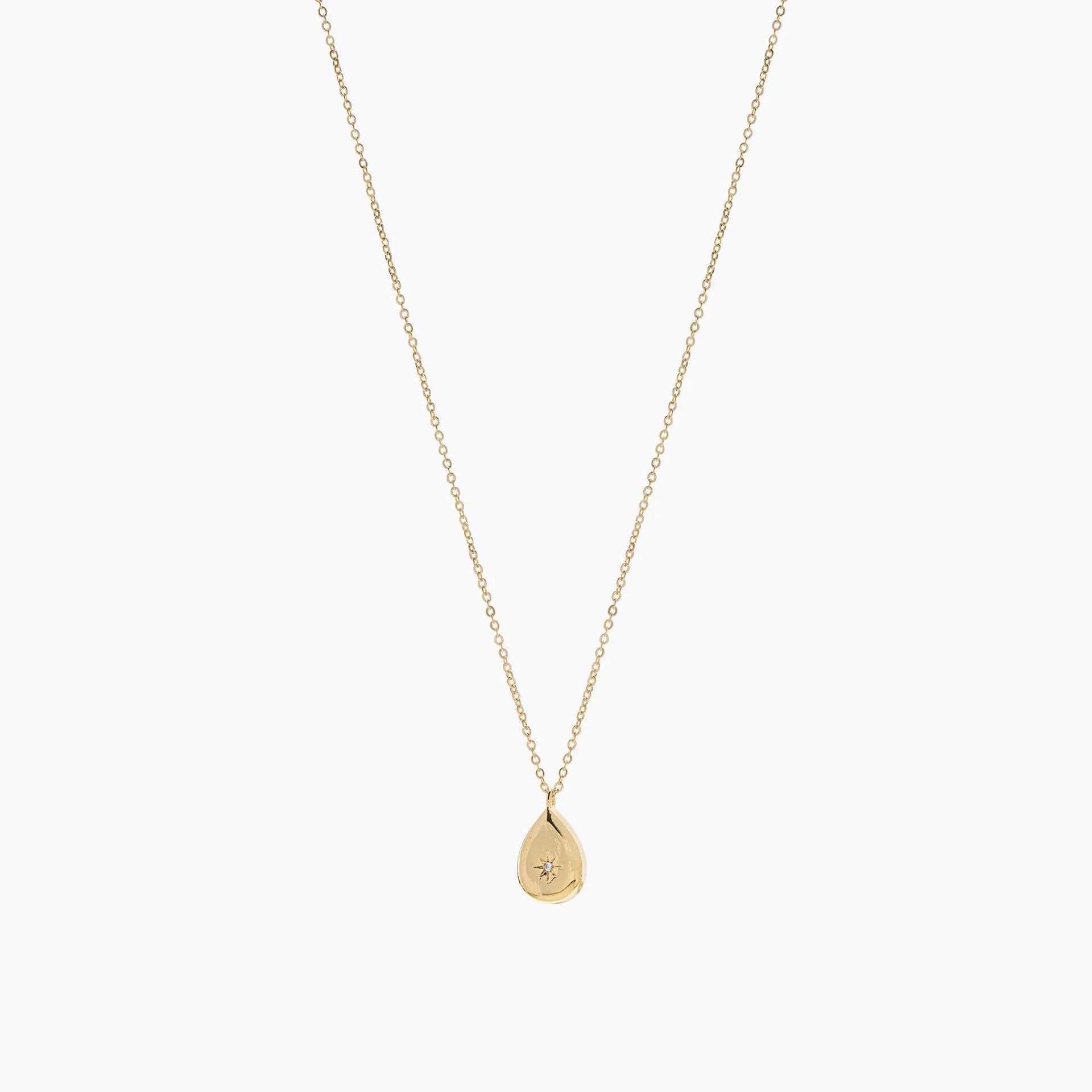 Sol Teardrop Pendant Star Engraved Necklace 14k Gold Plated Daily Wear