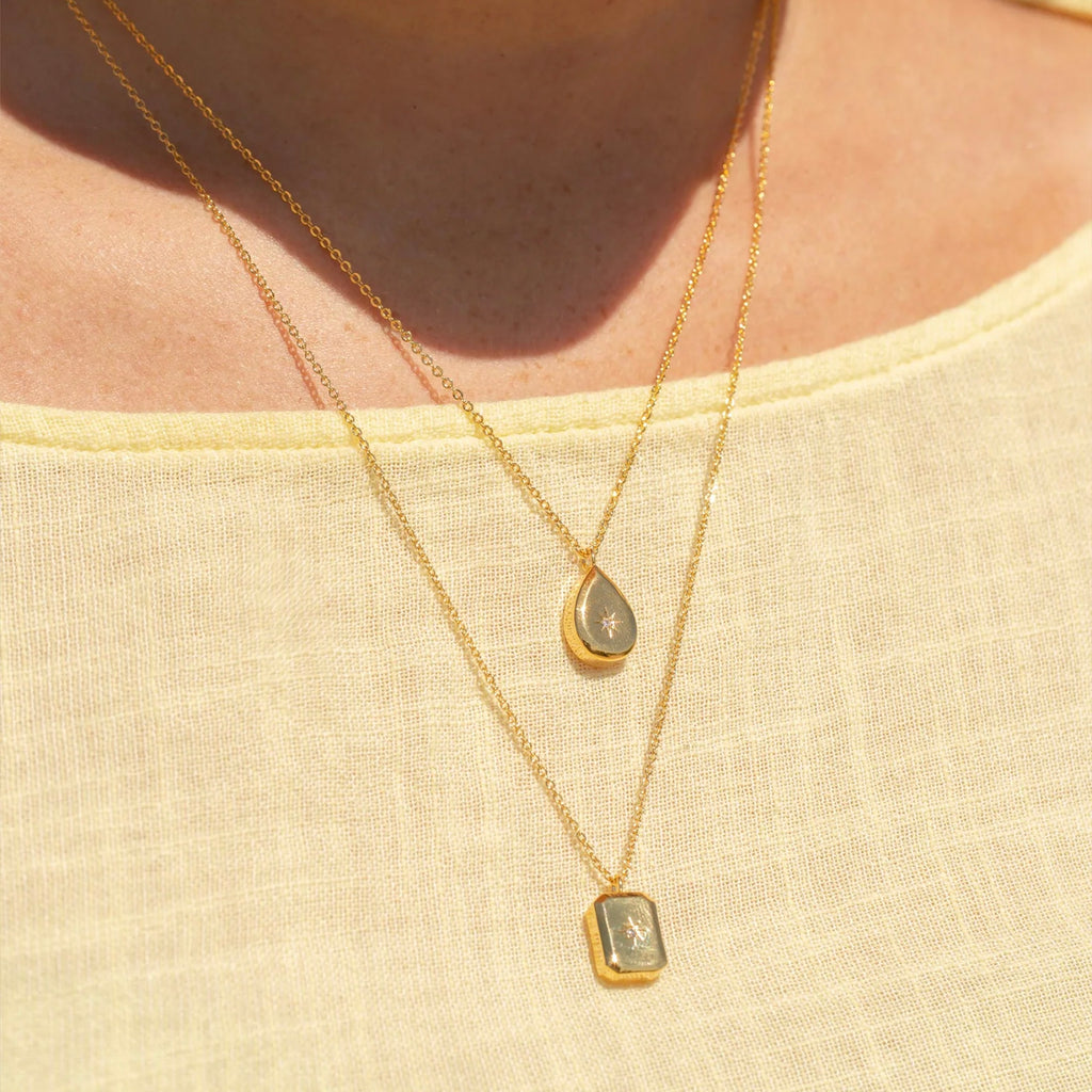 Sol Teardrop Pendant Star Engraved Necklace 14k Gold Plated Daily Wear