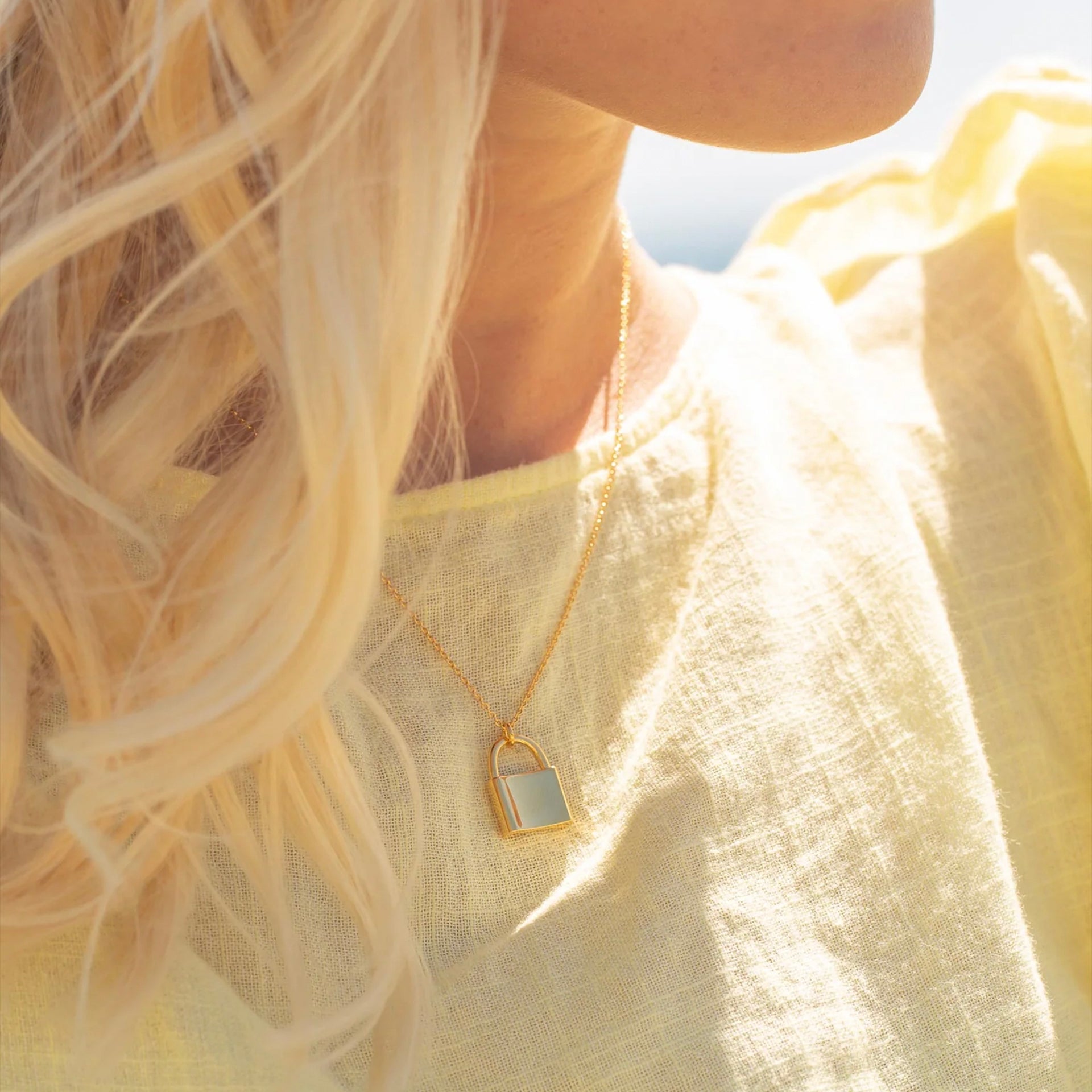 Jennie Lock Pendant Necklace 14k Gold Plated Everyday Wear