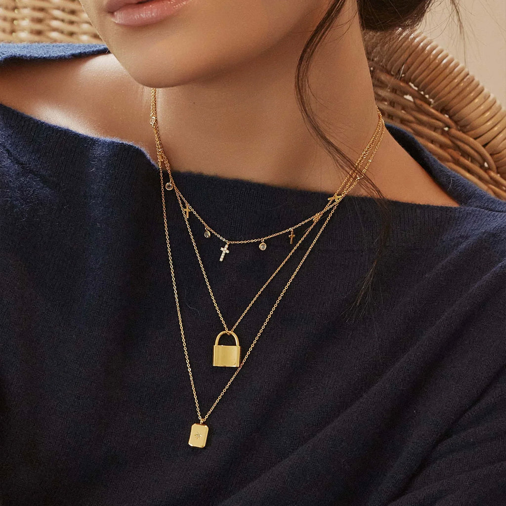 Jennie Lock Pendant Necklace 14k Gold Plated Everyday Wear