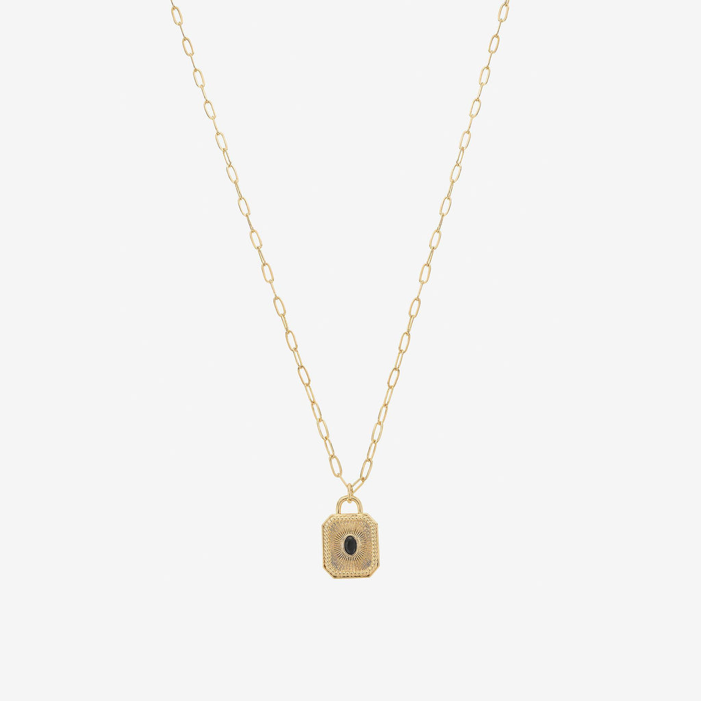 Matilda Black Crystal Rectangle Pendant Necklace 14k Gold Plated Vintage