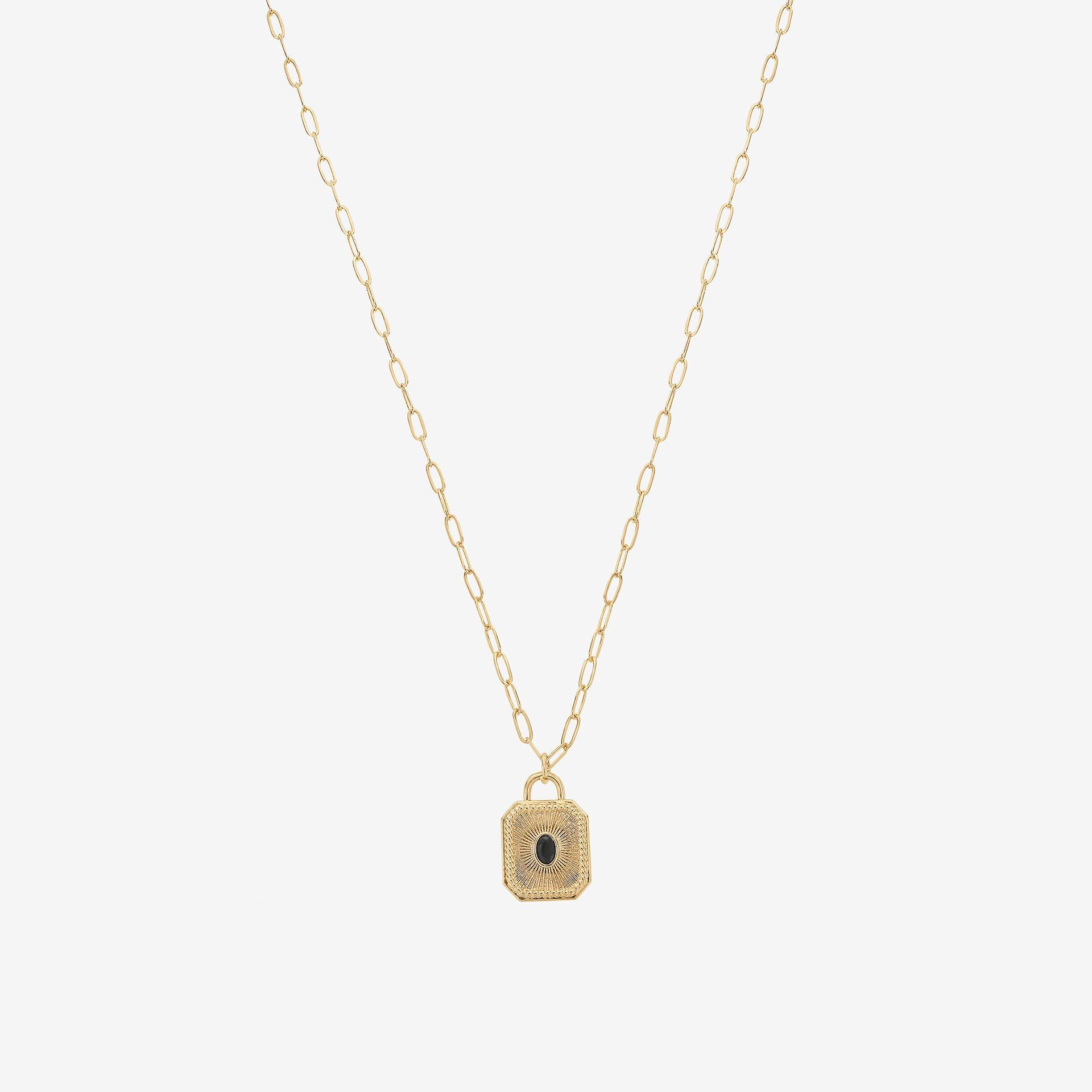 Matilda Black Crystal Rectangle Pendant Necklace 14k Gold Plated Vintage