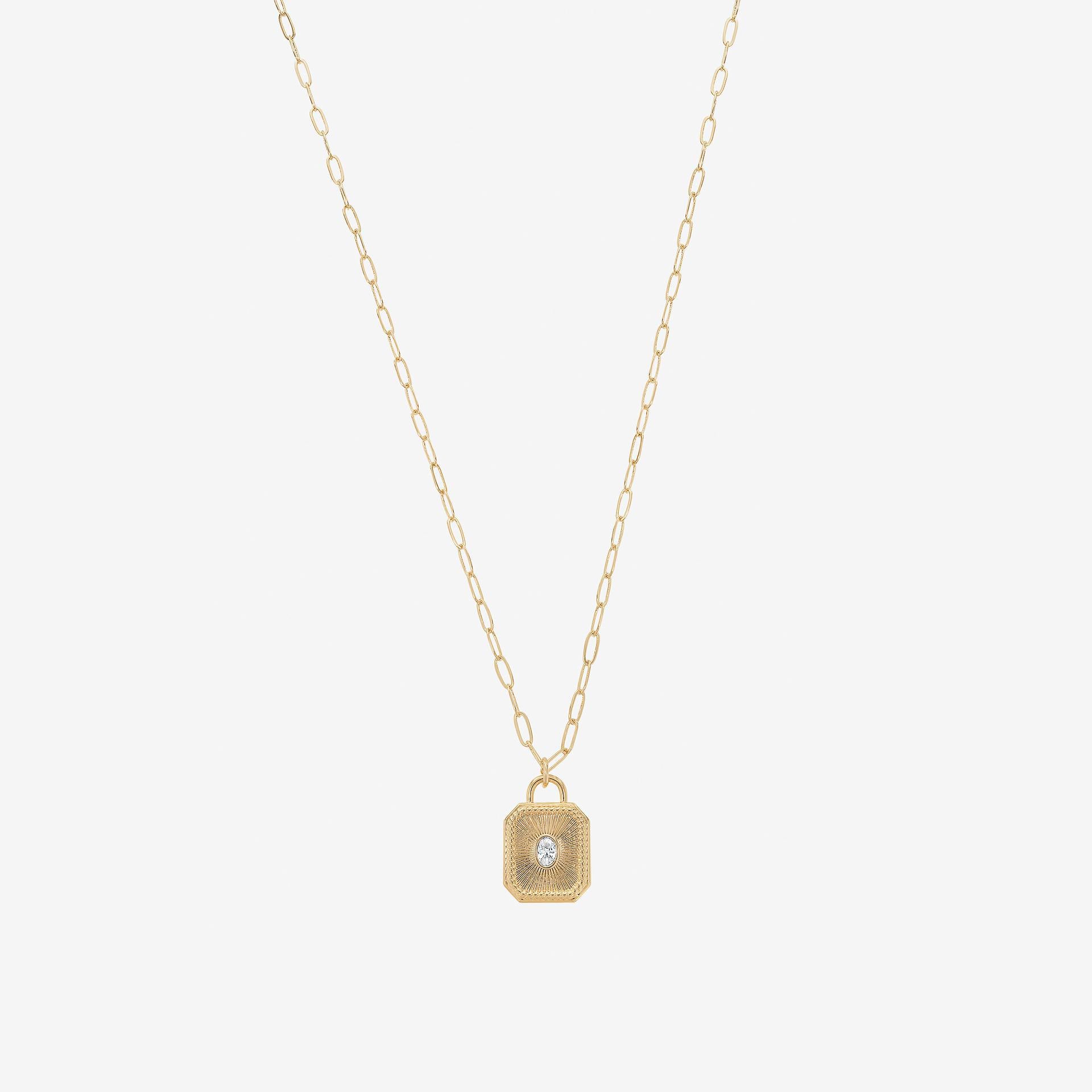 Marcelle Crystal Rectangle Pendant Necklace 14k Gold Plated Vintage