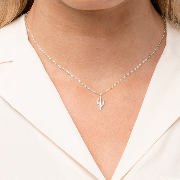 Lucy Crystal Cactus Pendant Necklace 14k Gold Plated Everyday Style