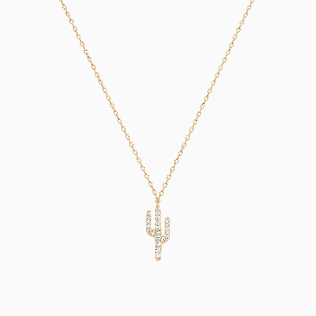 Lucy Crystal Cactus Pendant Necklace 14k Gold Plated Everyday Style