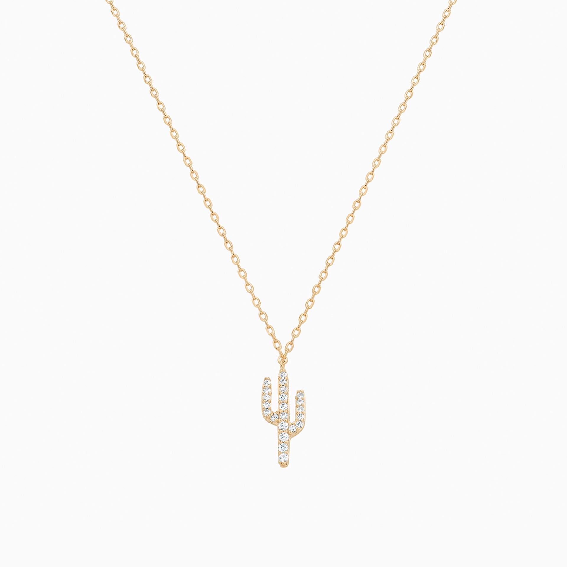 Lucy Crystal Cactus Pendant Necklace 14k Gold Plated Everyday Style