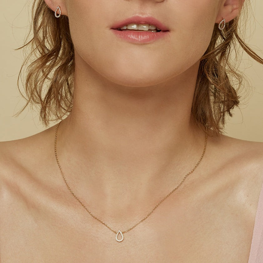 Livia Crystal Teardrop Pendant Necklace 14k Gold Plated Dainty Piece