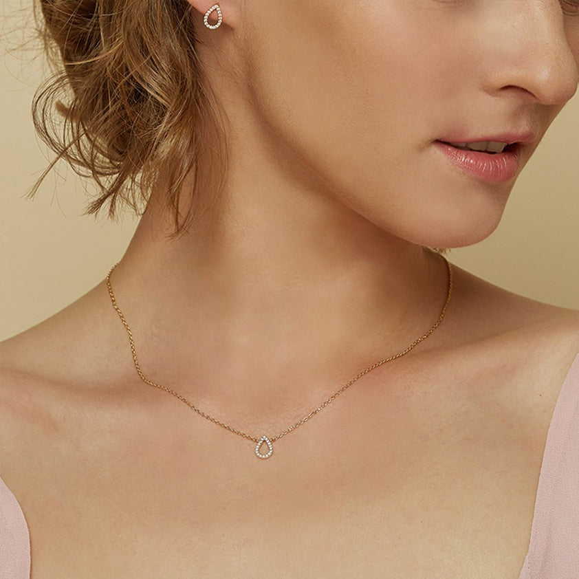 Livia Crystal Teardrop Pendant Necklace 14k Gold Plated Dainty Piece