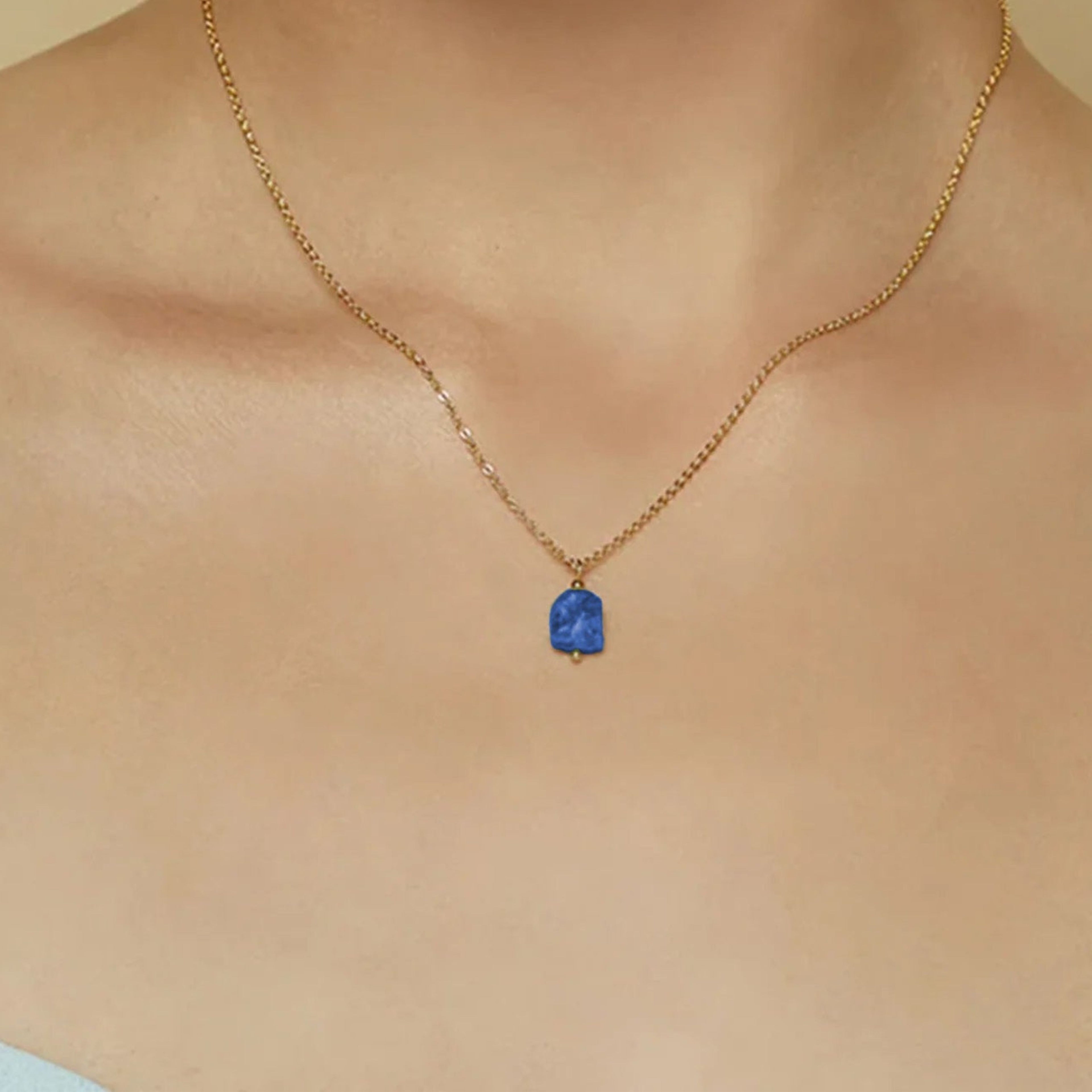 Yvette Natural Stone Pendant Necklace 14k Gold Plated