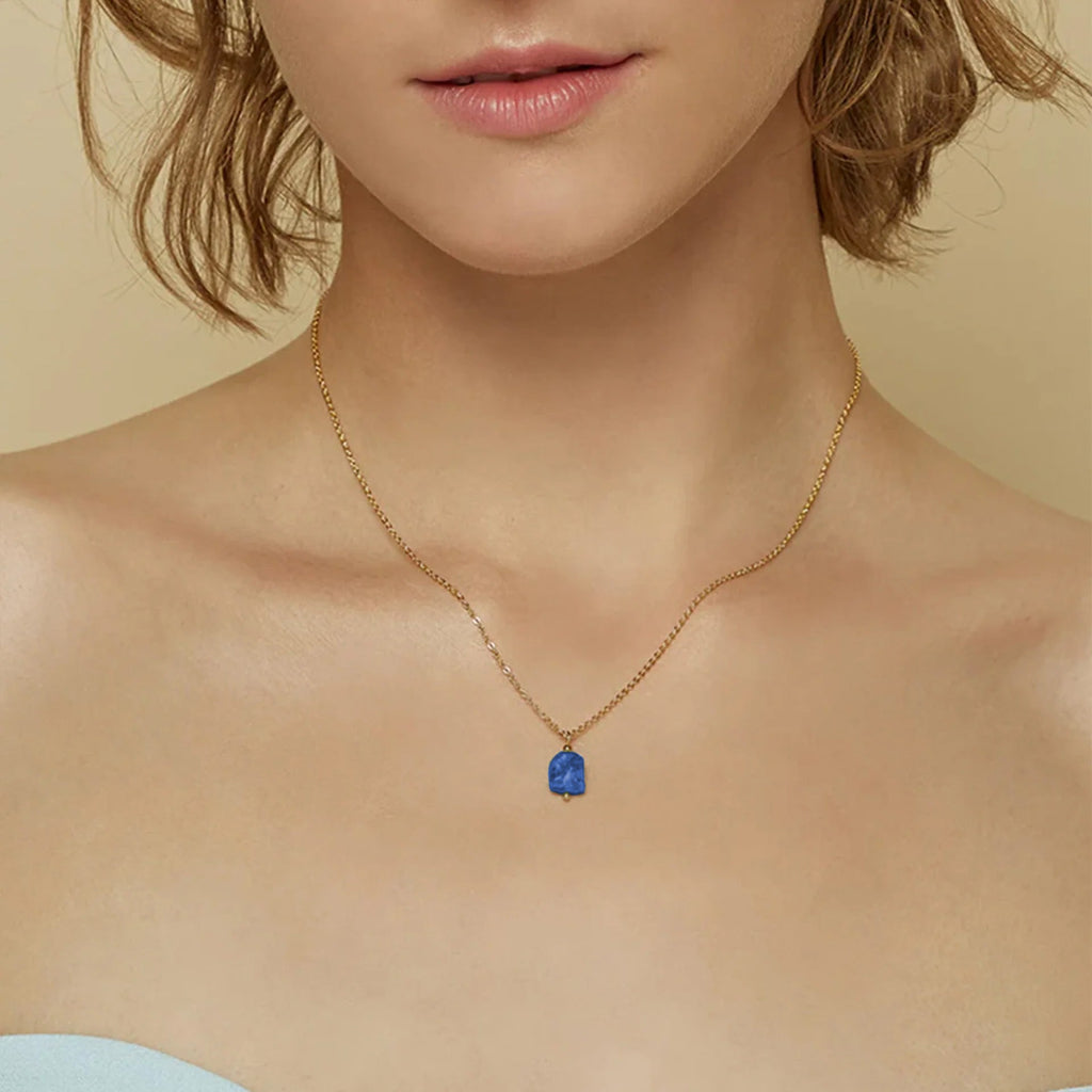 Yvette Natural Stone Pendant Necklace 14k Gold Plated
