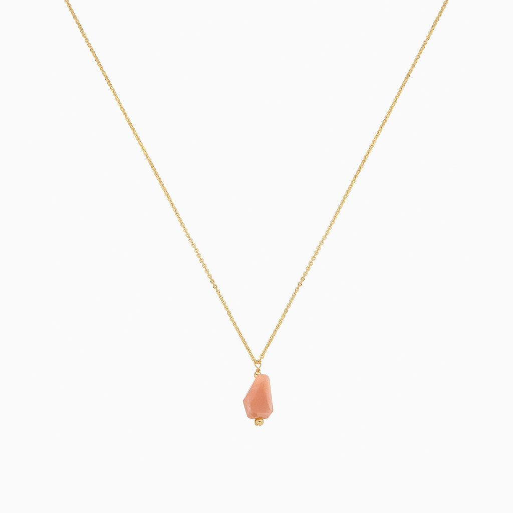 Yvette Natural Stone Pendant Necklace 14k Gold Plated