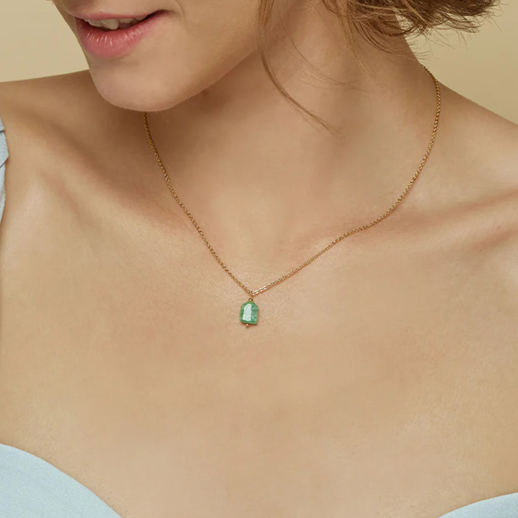 Yvette Natural Stone Pendant Necklace 14k Gold Plated