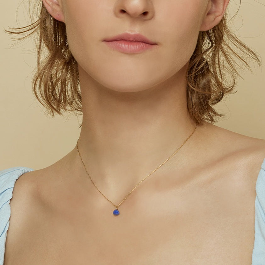 Melinda Small Natural Stone Pendant Necklace 14k Gold Plated Daily Wear