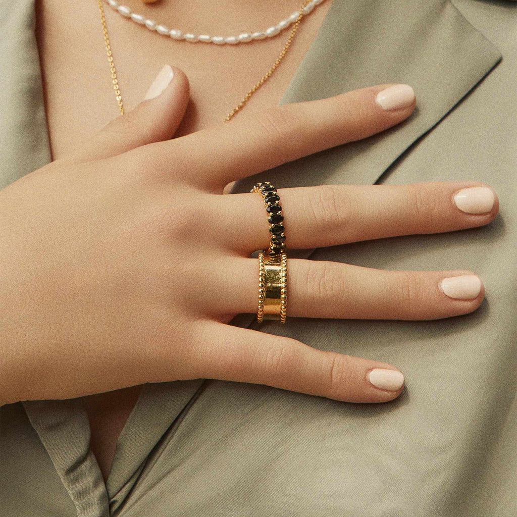 Leilani Polished Wide Band Ring 14k Gold Plated Statement Piece