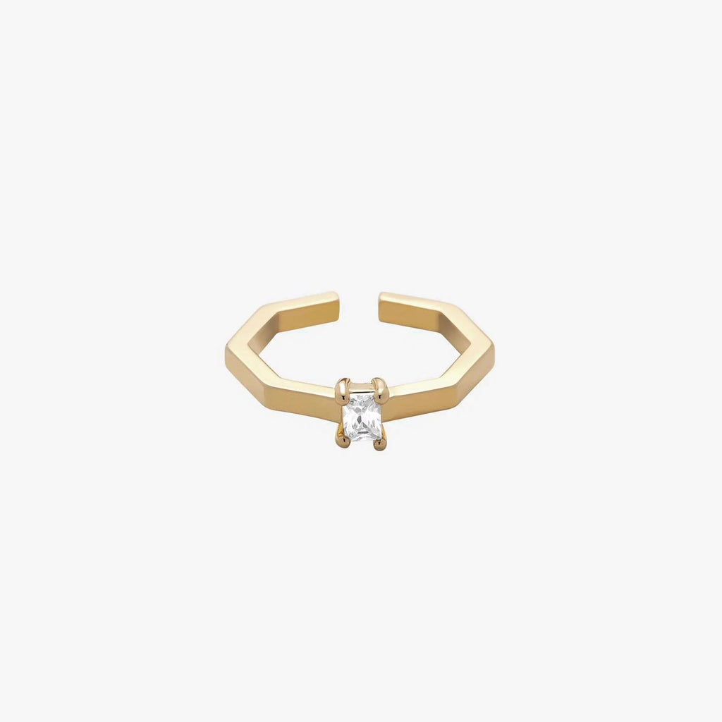 Terry Crystal Stone Geometric Adjustable Ring 14k Gold Plated Daily Wear