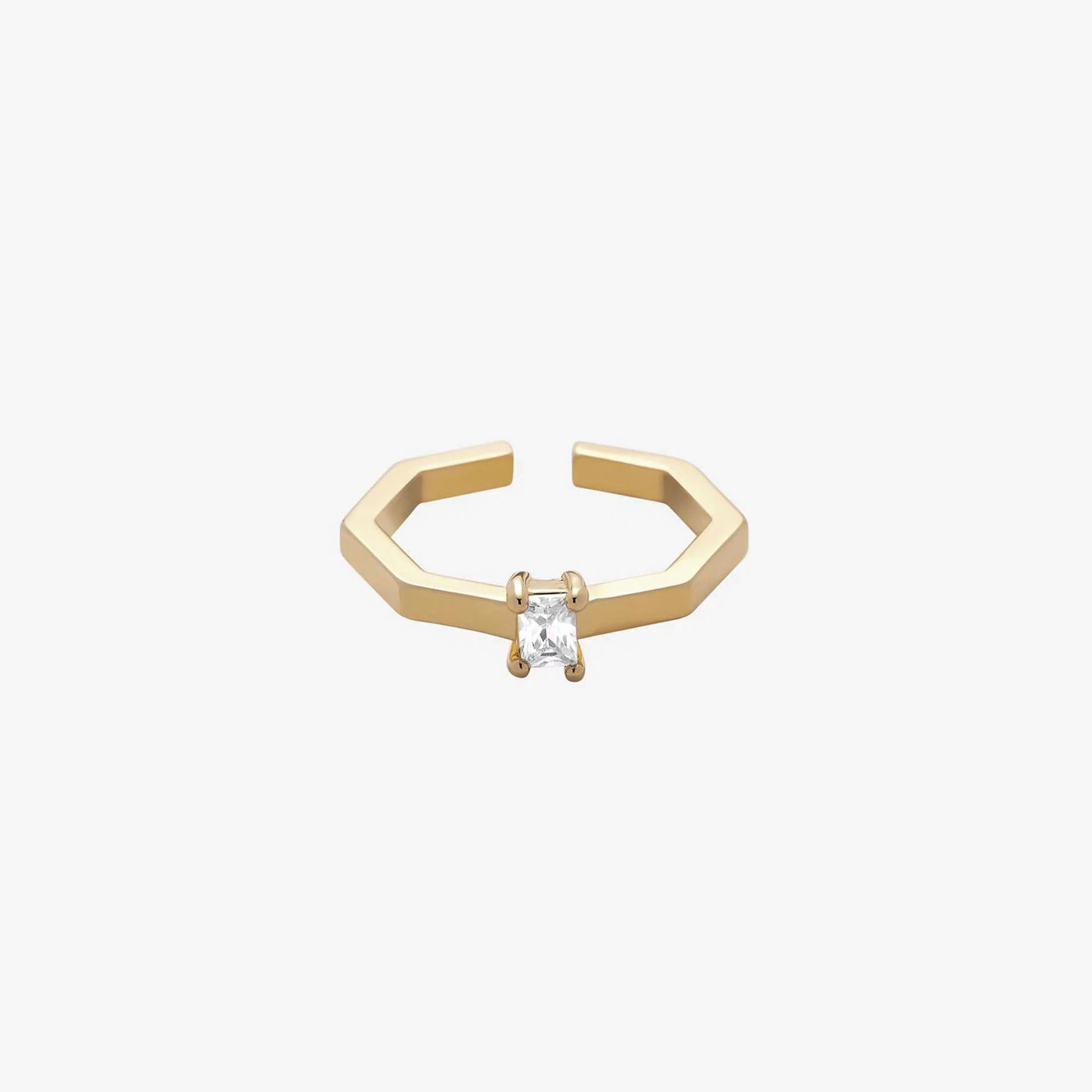 Terry Crystal Stone Geometric Adjustable Ring 14k Gold Plated Daily Wear
