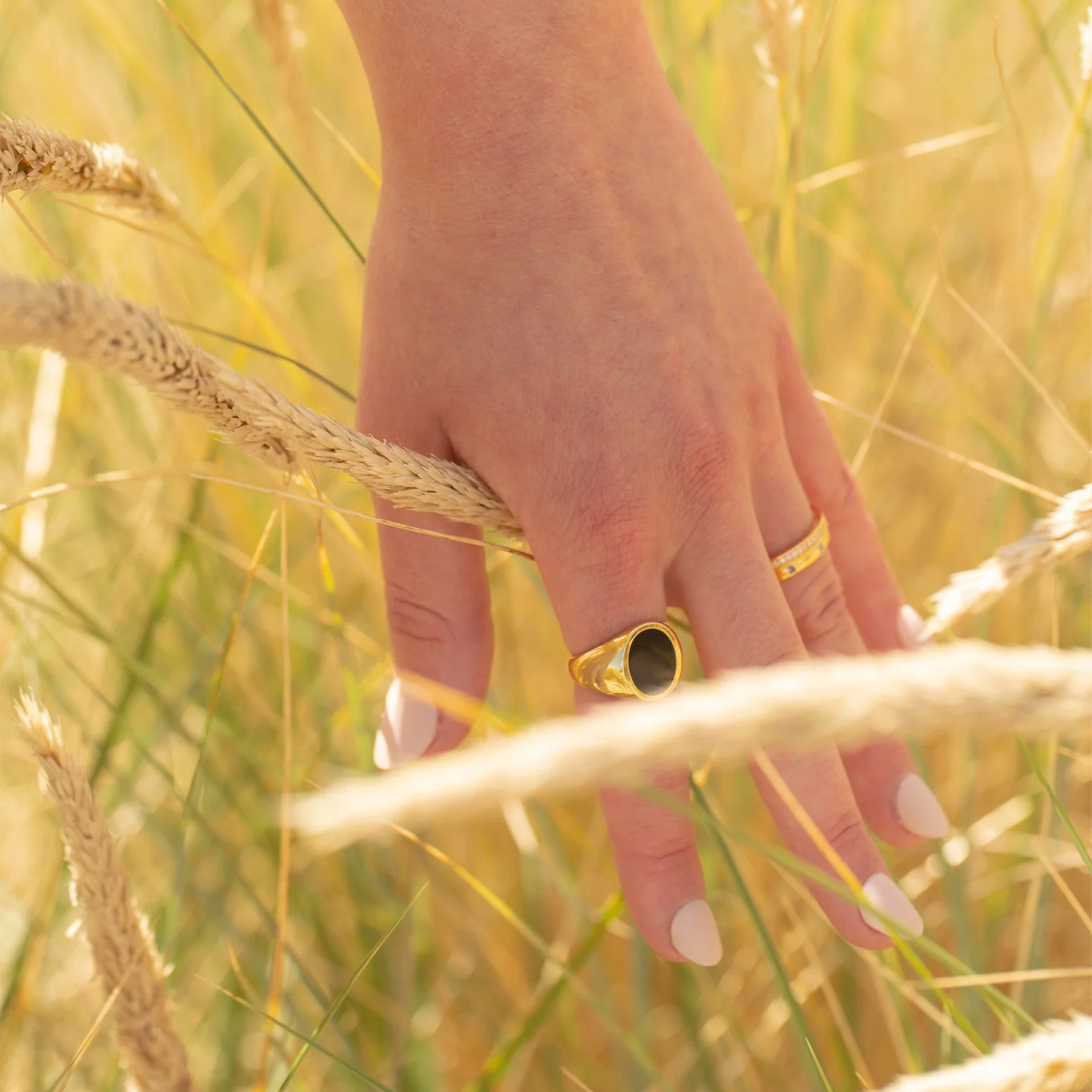 Kerry Black Stone Statement Ring 14k Gold Plated Unique Look
